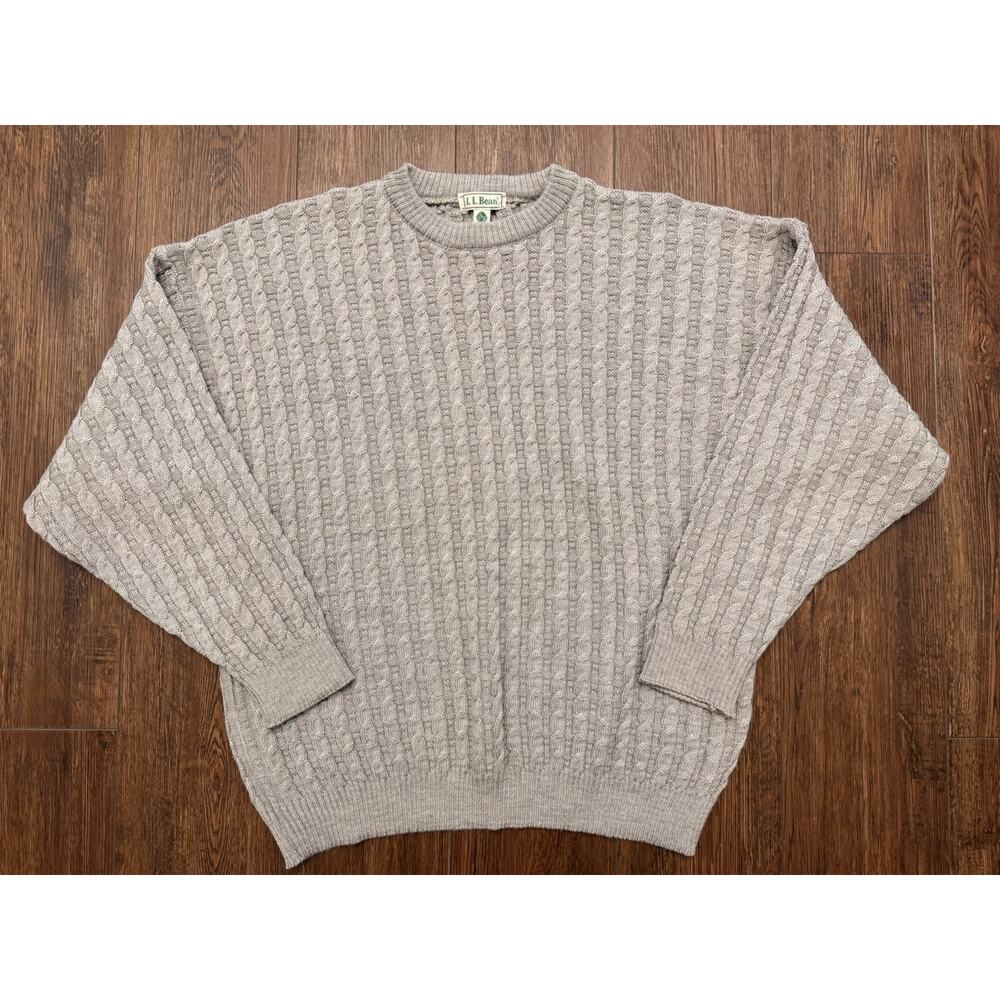 Vintage L.L.Bean Sweater Mens XL Gray Cable Knit Worsted Wool Fisherman Ireland